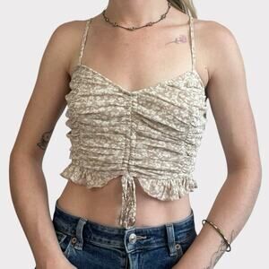Lelis Floral Ruched Cinched Cropped Tie Front Tank Top